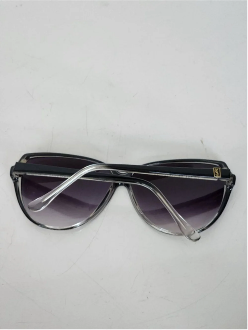 YVES SAINT LAURENT YSL Vintage Black Purple Lens Gradient Cat Eye Sunglasses